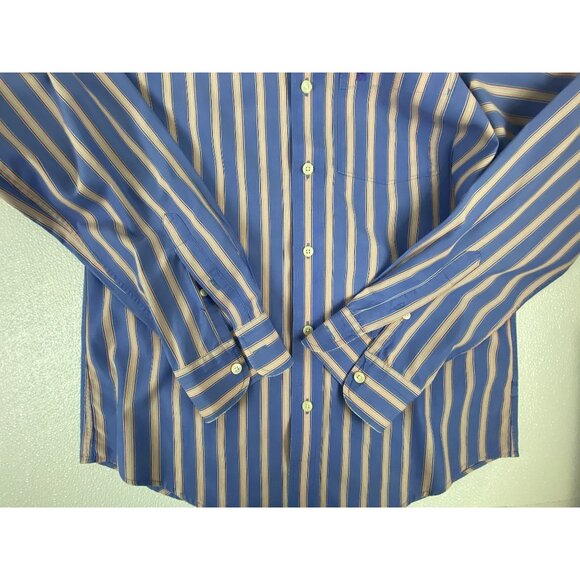 Vintage Abercrombie Mens Blue & Peach Muscle Fit Striped Button-Down Shirt Med - Picture 15 of 16